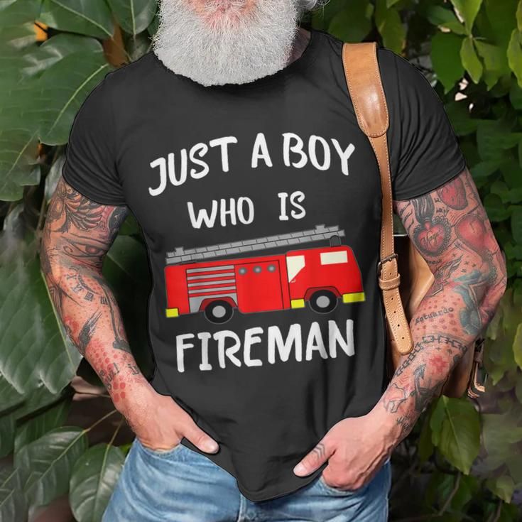 Just A Boy Who Is A Fireman Firefighter Fire Fighter T-Shirt Gifts for Old Men