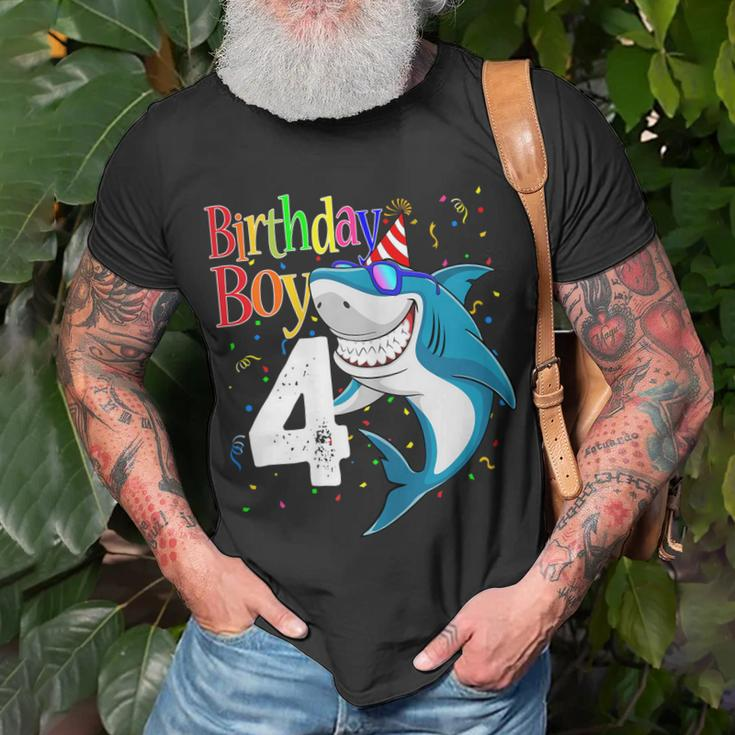 Kids 4Th Birthday Boy Shark Shirts 4 Jaw-Some Four Tees Boys Unisex T-Shirt Gifts for Old Men