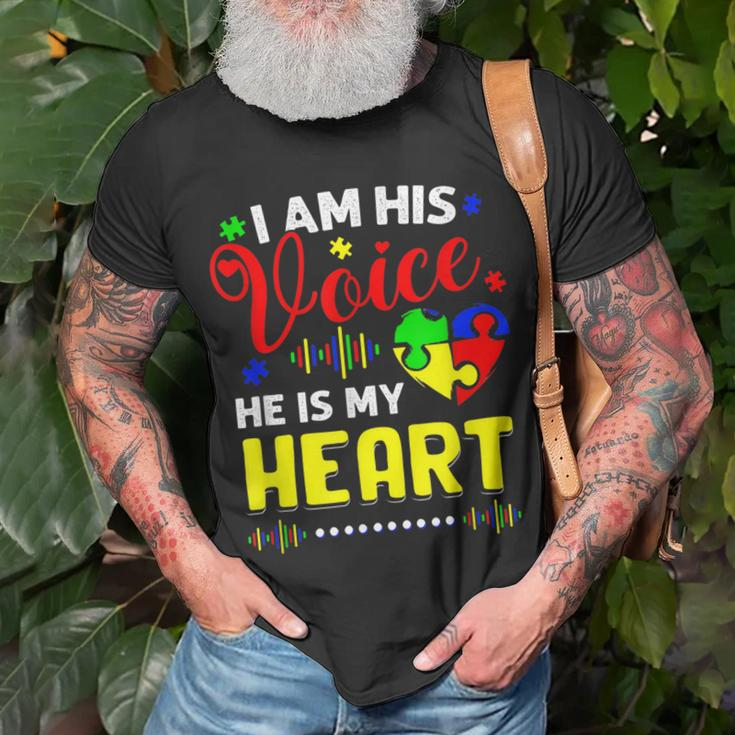 Kids I Am His Voice He Is My Heart Autism Awareness Mom Dad Unisex T-Shirt Gifts for Old Men
