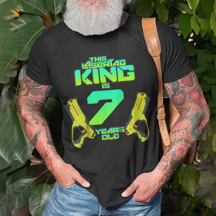 Kids Lasertag King Is 7 Years Old Birthday Party Shirt Gift Idea Unisex T-Shirt Gifts for Old Men
