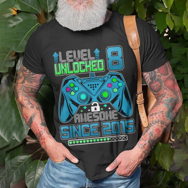 Level 8 Unlocked Awesome Since 2015 Video Game Birthday Unisex T-Shirt Gifts for Old Men