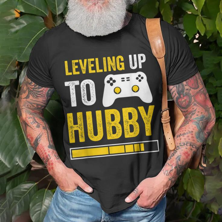 Mens Leveling Up To Hubby Husband Gamer Engagement T-shirt Gifts for Old Men