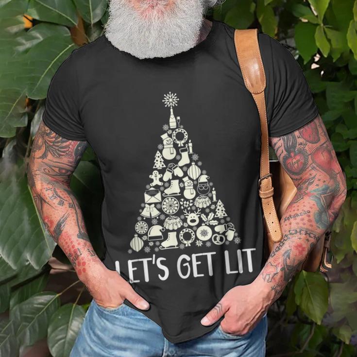 Lets Get Lit Weihnachtsbaum Geschenke Lebkuchen Schneemann T-Shirt Geschenke für alte Männer