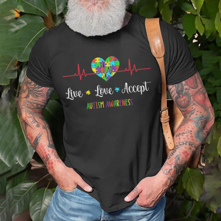Live Love Accept In April We Wear Blue For Autism Awareness Unisex T-Shirt Gifts for Old Men