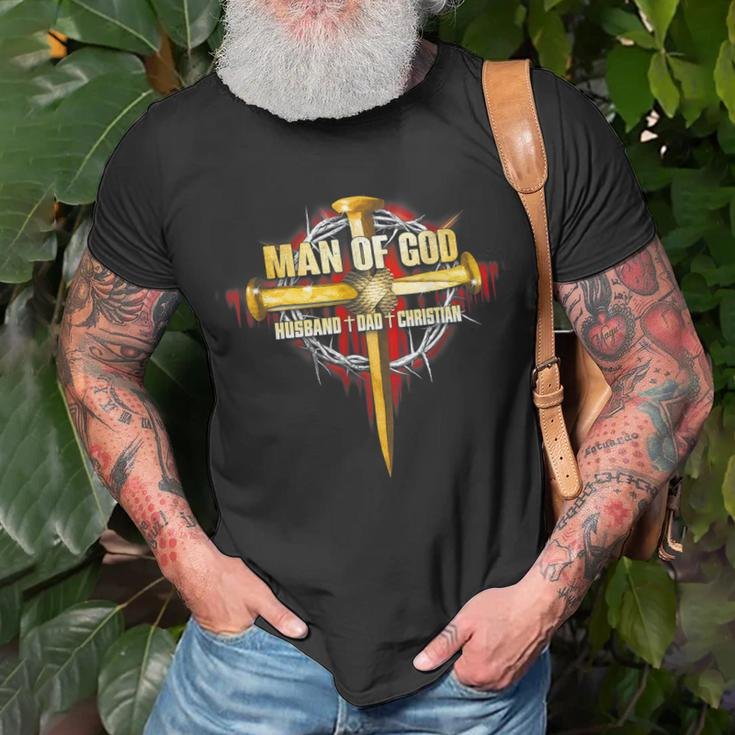 Man Of God Husband Dad Papa Lion Cross Jesus Christian T-Shirt Gifts for Old Men