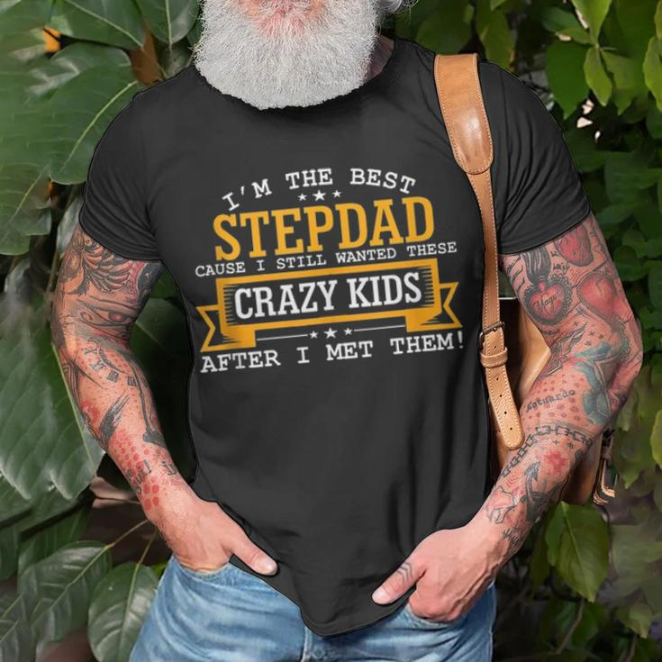 Mens Best Stepdad Wanted Crazy Kids Fathers Day Birthday Unisex T-Shirt Gifts for Old Men