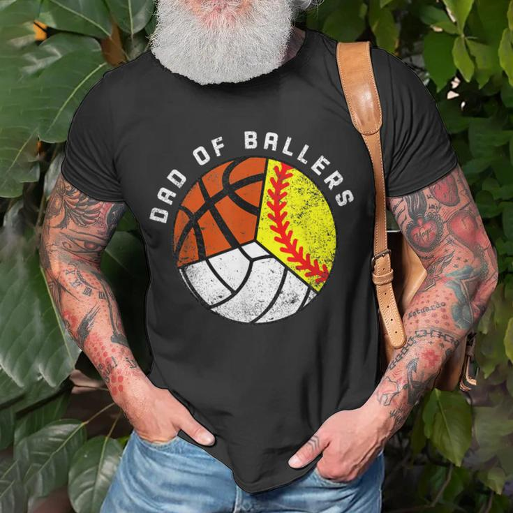 Mens Dad Of Ballers Funny Softball Volleyball Basketball Dad Unisex T-Shirt Gifts for Old Men