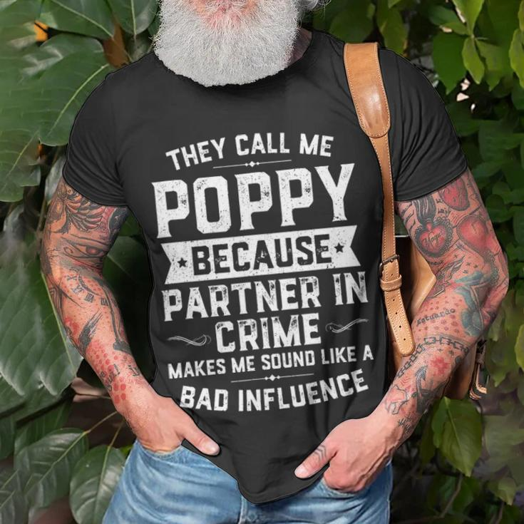 Mens Fathers Day Gift They Call Me Poppy Because Partner In Crime Unisex T-Shirt Gifts for Old Men