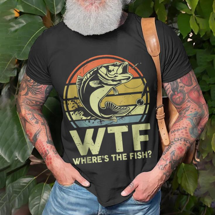 Mens Fishing Wtf Wheres The Fish Fisherman Funny Bass Dad Unisex T-Shirt Gifts for Old Men
