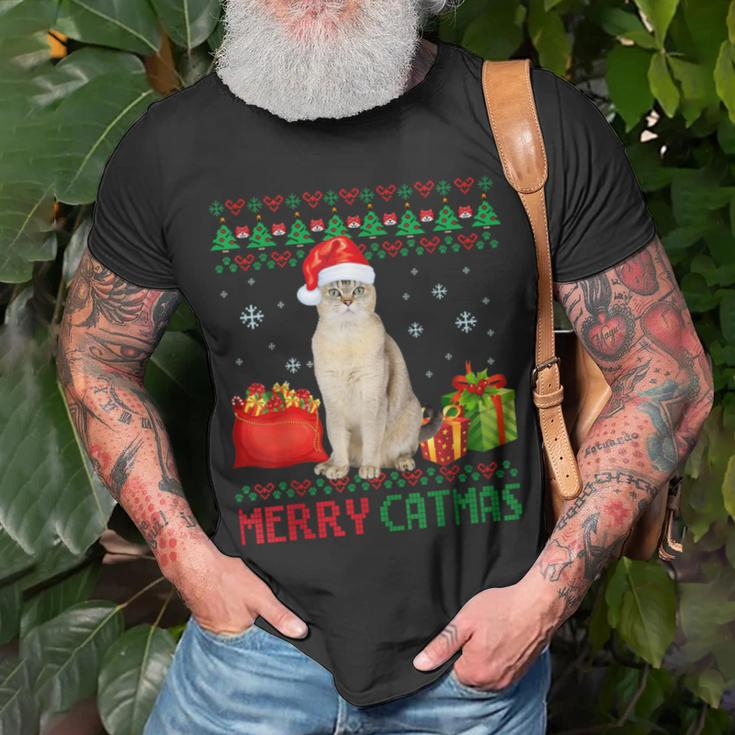 Merry Catmas Cat Ugly Christmas Burmilla Mom Dad Unisex T-Shirt Gifts for Old Men
