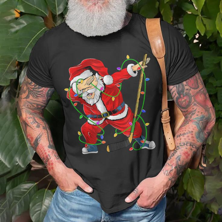 Merry Christmas Ice Hockey Dabbing Santa Claus Hockey Player T-shirt Gifts for Old Men