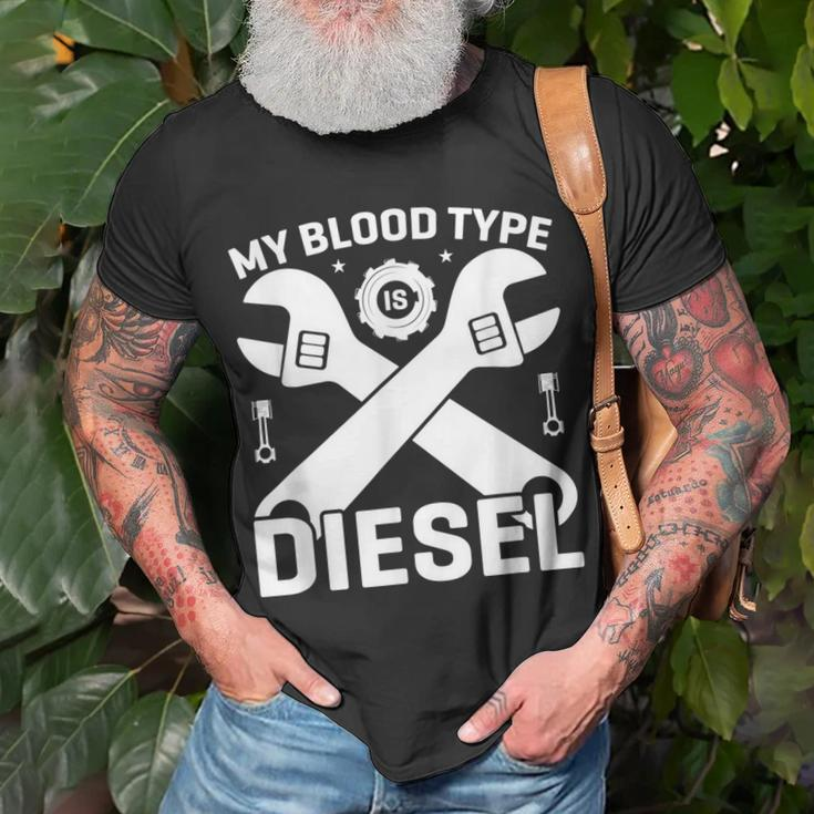 My Blood Type Is Diesel Car Mechanic Funny Engine Unisex T-Shirt Gifts for Old Men