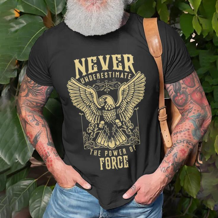 Never Underestimate The Power Of Force Personalized Last Name Unisex T-Shirt Gifts for Old Men