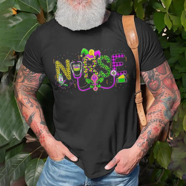 Nurse Mardi Gras Scrub Top Rn Icu Pacu Nicu Er Cna Womens T-shirt Gifts for Old Men