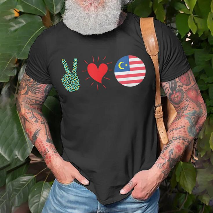 Peace Love Malaysia Flag Malaysian Pride Roots Unisex T-Shirt Gifts for Old Men