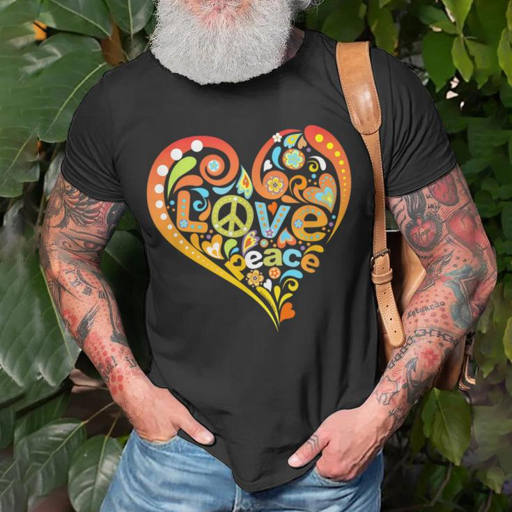Pretty 60S 70S Hippie Peace Love Heart Peace Sign Unisex T-Shirt Gifts for Old Men