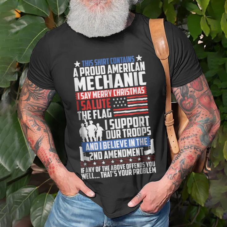 Proud American Mechanic Salute Support 2Nd Amendment Unisex T-Shirt Gifts for Old Men
