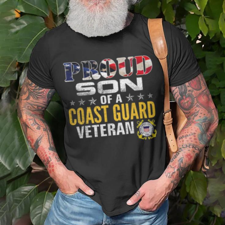 Proud Son Of A Coast Guard Veteran American Flag Military T-Shirt Gifts for Old Men