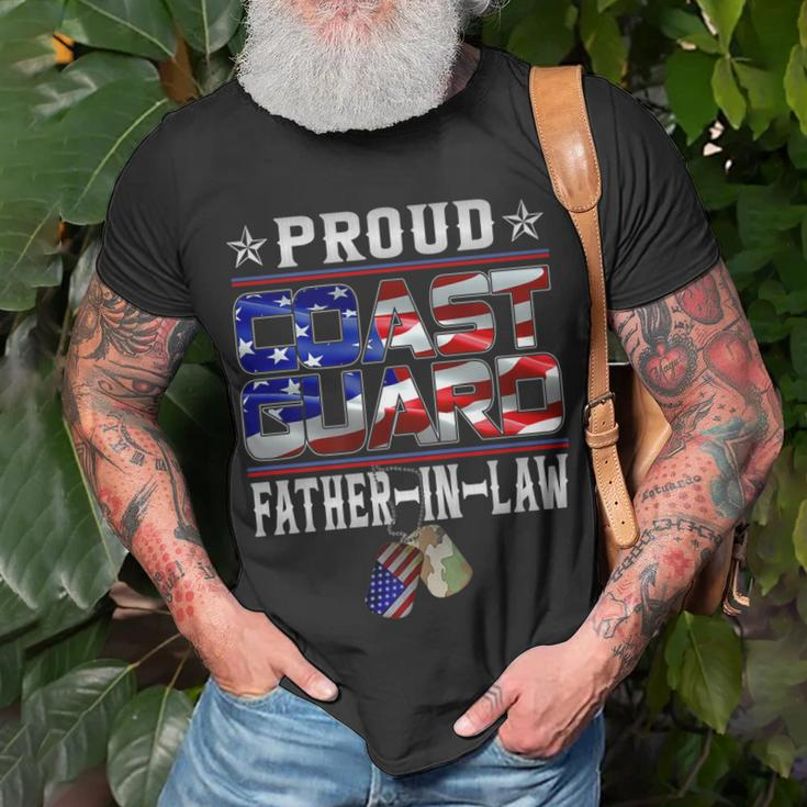 Proud Us Coast Guard Father-In-Law Dog Tags Military Family T-Shirt Gifts for Old Men