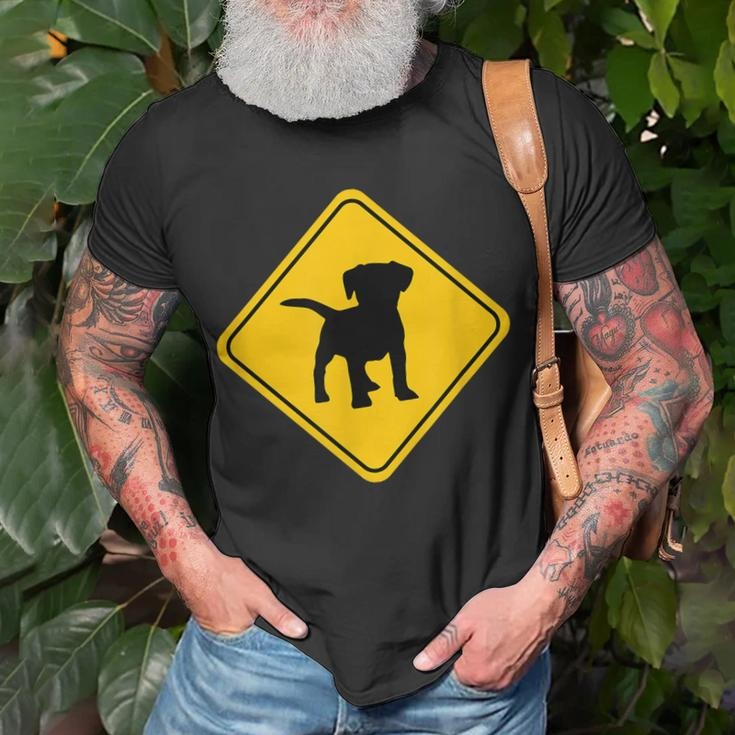 Puppy Dog Cute Crossing Road Sign Classic Minimalist Graphic T-shirt Gifts for Old Men