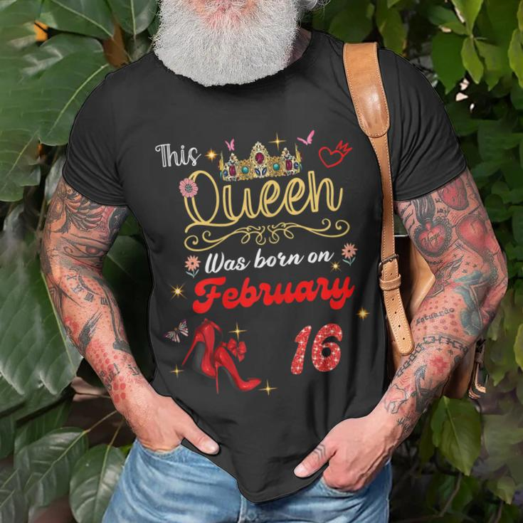 This Queen Was Born Am 16 Februar Geburtstag Frauen T-Shirt Geschenke für alte Männer