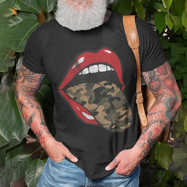 Red Lips Camo Tongue Camouflage Military Trendy Grunge Funny Unisex T-Shirt Gifts for Old Men