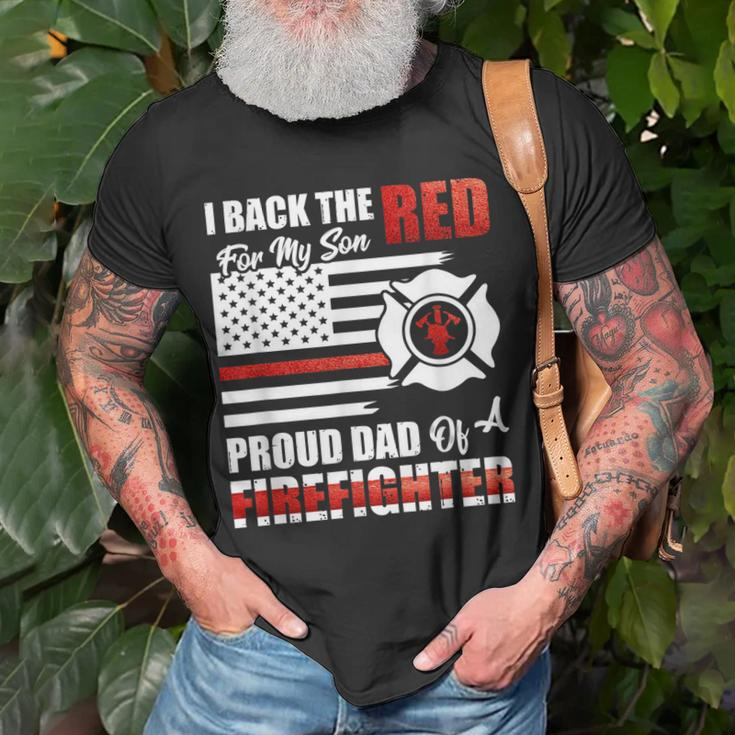 I Back The Red For My Son Proud Dad Of A Firefighter Fathers T-Shirt Gifts for Old Men