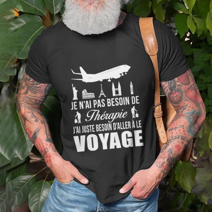 Reiseliebhaber T-Shirt Schwarz, Therapie? Brauche nur Reisen! Aufdruck Geschenke für alte Männer