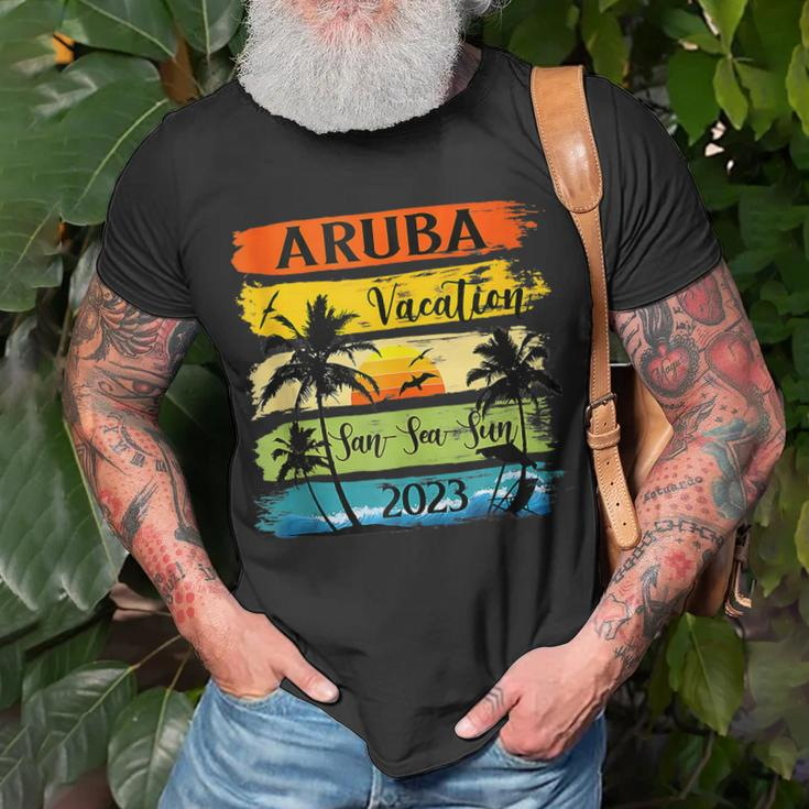 Retro Aruba Family Vacation 2023 Sunset Beach Summer Trip Unisex T-Shirt Gifts for Old Men