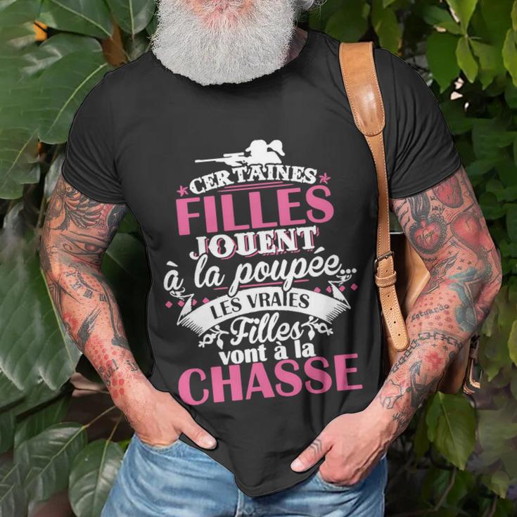 Schwarzes Damen-T-Shirt mit Jagd-Motiv, Französischer Spruch Geschenke für alte Männer