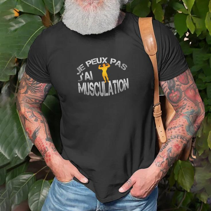 Schwarzes Fitness-T-Shirt mit Je peux pas j'ai musculation Spruch & Gewichtheber-Motiv Geschenke für alte Männer