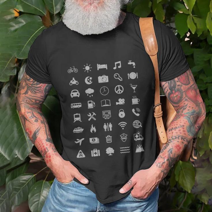 Schwarzes Herren T-Shirt mit Icon-Collage-Druck, Modisches Tee Geschenke für alte Männer