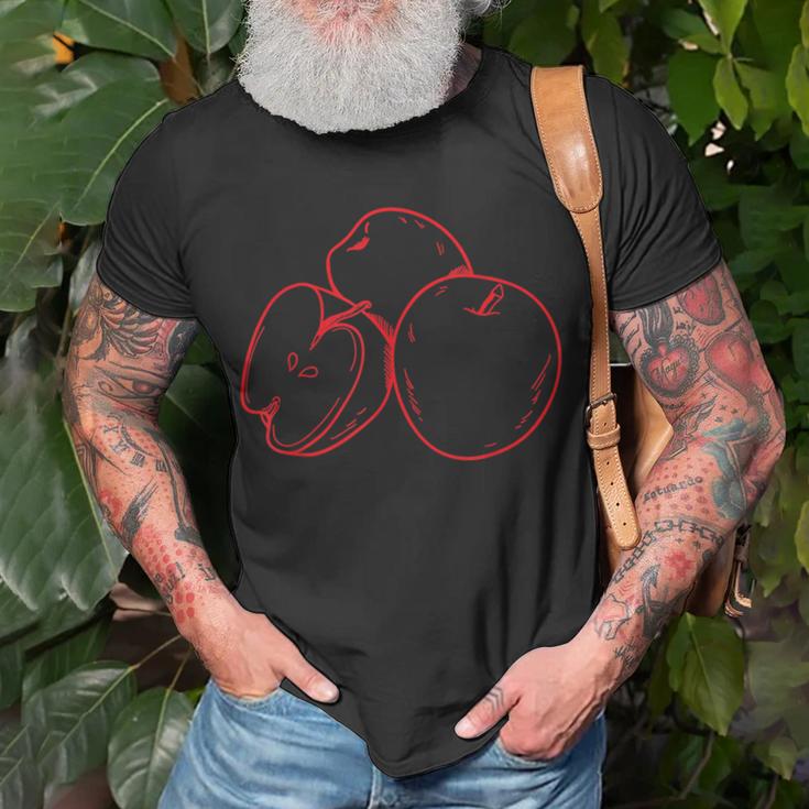 Schwarzes T-Shirt mit Rotem Apfel-Design, Kreatives Obst Motiv Tee Geschenke für alte Männer