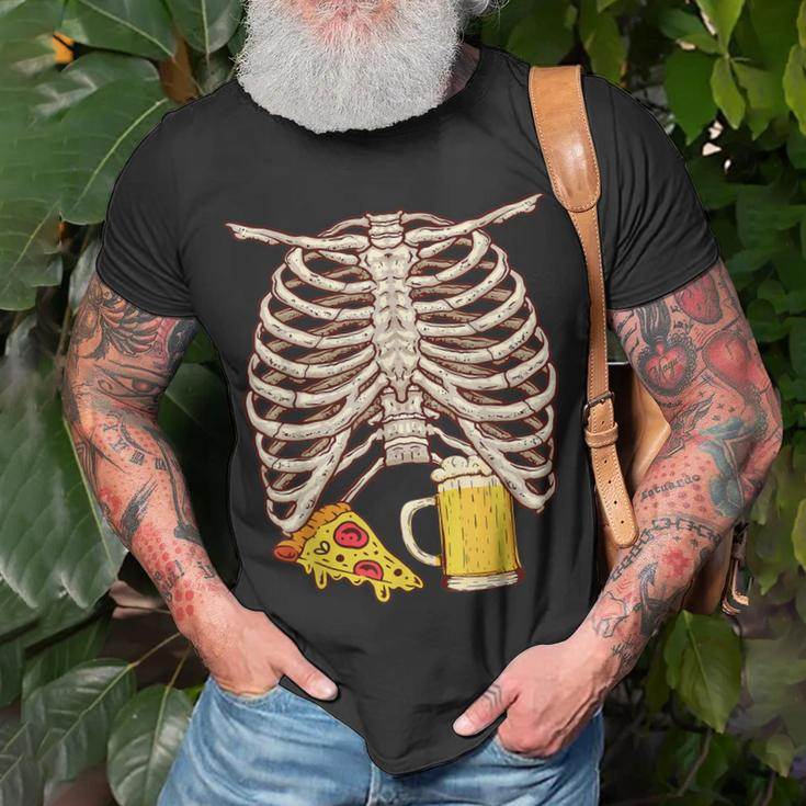 Skelett Rippenkäfig Pizza Und Bier T-Shirt Geschenke für alte Männer