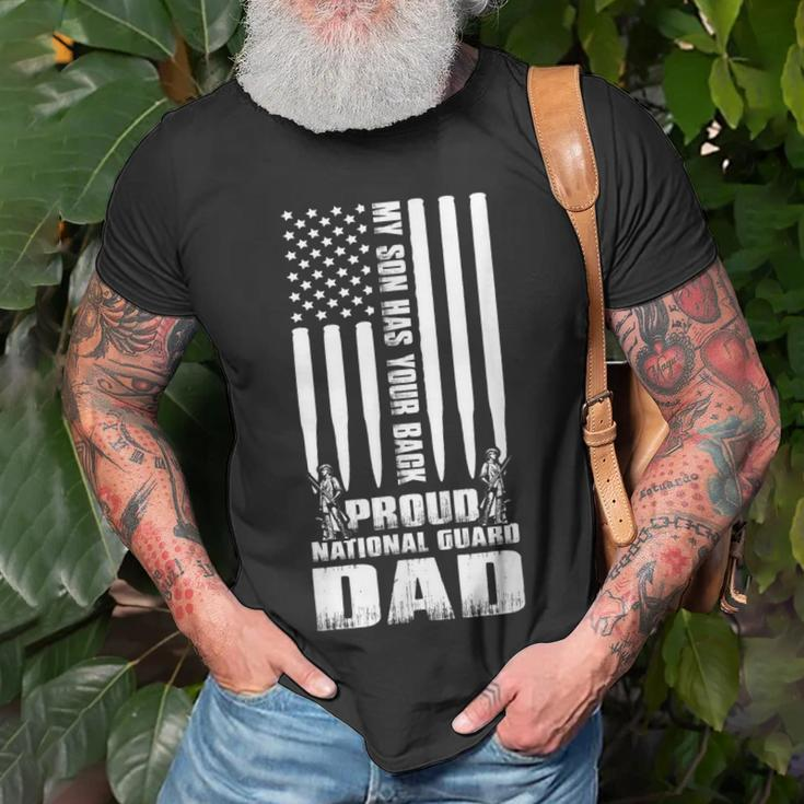 Mens My Son Has Your Back Proud National Guard Dad Army Dad T-Shirt Gifts for Old Men