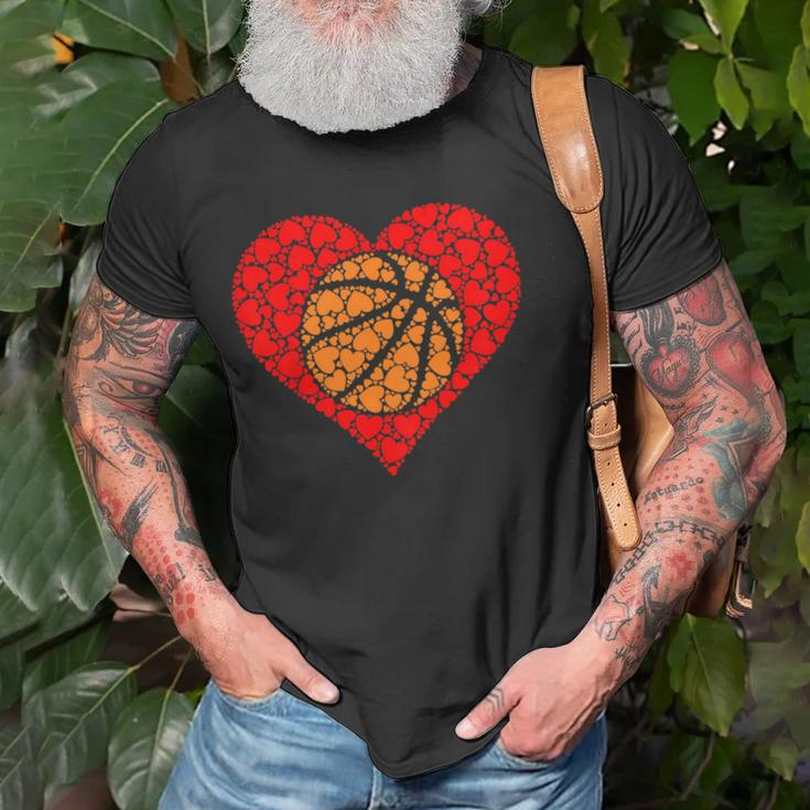 Sports Basketball Ball Red Love Shaped Heart Valentines Day Unisex T-Shirt Gifts for Old Men