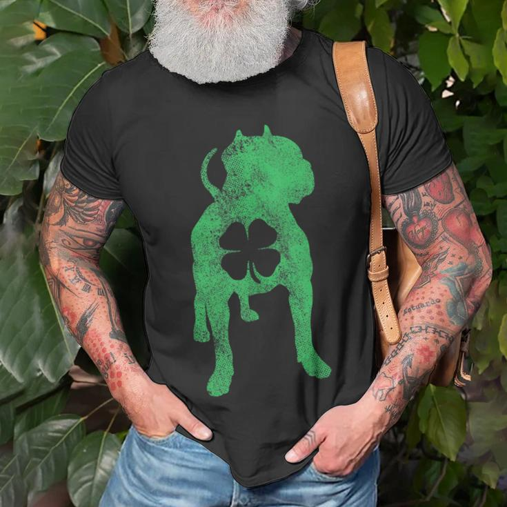 St Patricks Day Dog Pit Bull Shamrock Clover Irish T-shirt Gifts for Old Men