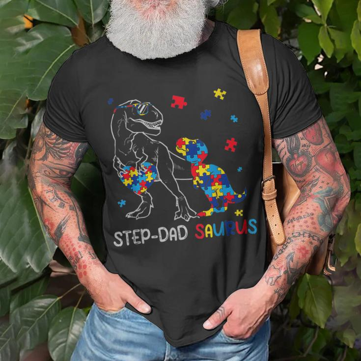 Step Dad Saurus Autism Awareness Day Autistic Dinosaur Unisex T-Shirt Gifts for Old Men
