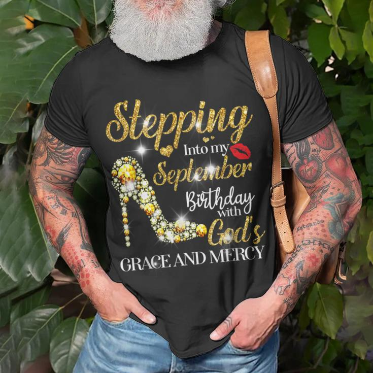 Stepping Into September Birthday With Gods Grace And Mercy T-Shirt Gifts for Old Men