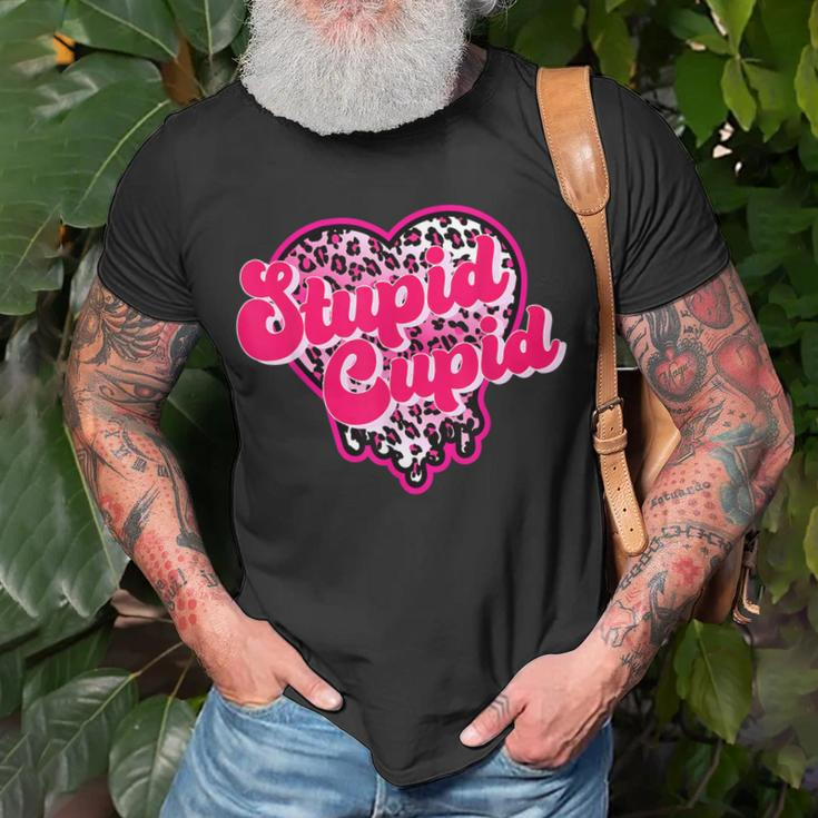 Stupid Cupid Anti Valentine Groovy Valentine Checker Heart T-Shirt Gifts for Old Men