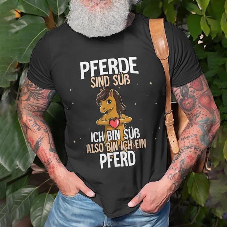 Süßes Schwarzes Pferde-Spruch T-Shirt, Cartoon-Design Tee Geschenke für alte Männer