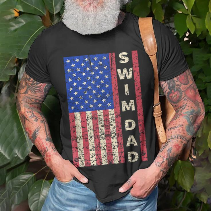 Mens Swim Dad American Flag Swimmer Fathers Day T-Shirt Gifts for Old Men