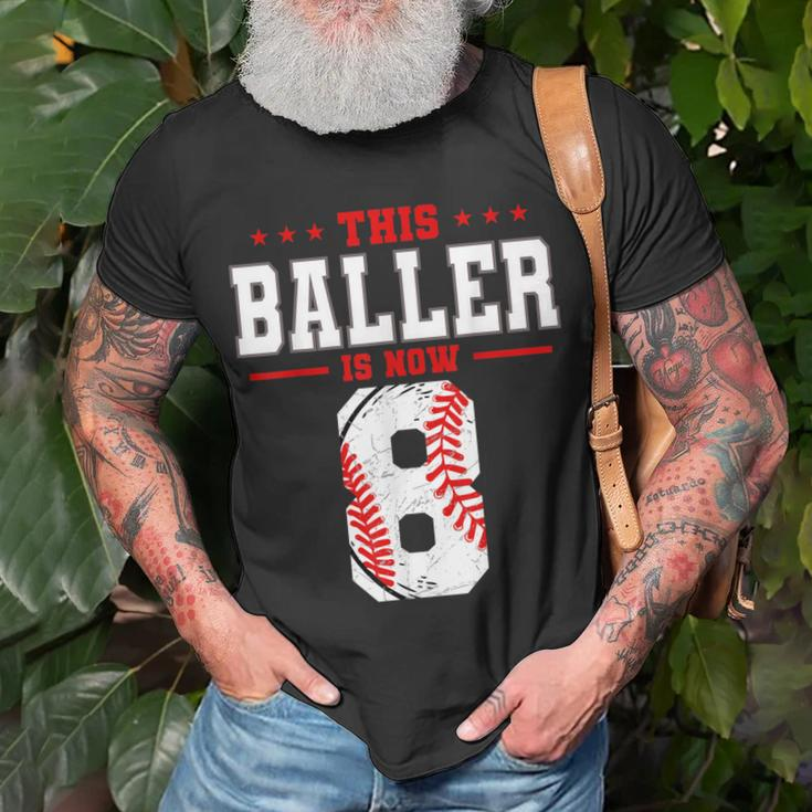 This Baller Is Now 8 Birthday Baseball Theme Bday Party Unisex T-Shirt Gifts for Old Men