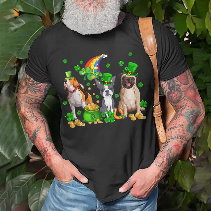 Three St Patricks Day Dogs Beagle Pug French Bulldog Lover T-Shirt Gifts for Old Men