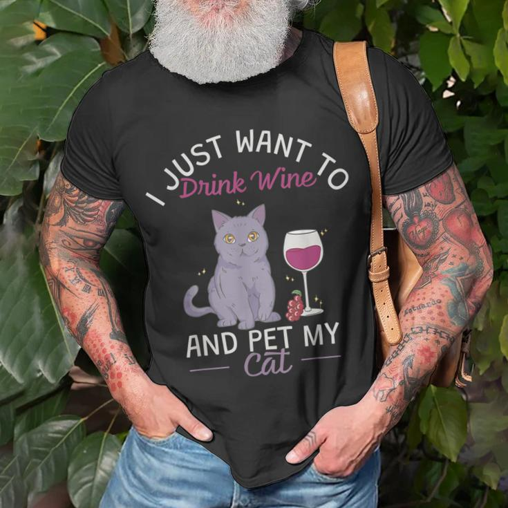 Trinke Wein Und Streichle Meine Katze T-Shirt Geschenke für alte Männer