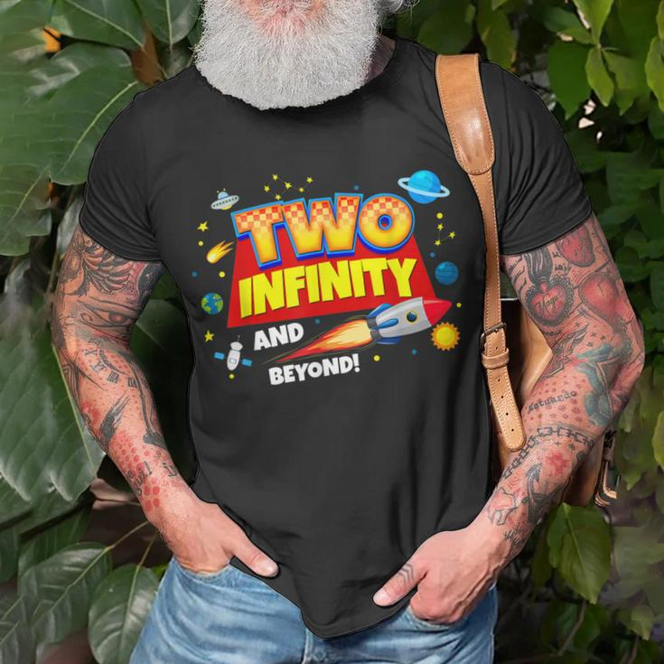 Two Infinity And Beyond 2Nd Birthday Decorations Party Boys Unisex T-Shirt Gifts for Old Men