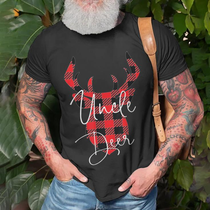 Uncle Deer Christmas Pajama Red Plaid Buffalo Matching Unisex T-Shirt Gifts for Old Men