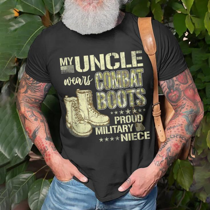 My Uncle Wears Combat Boots Dog Tags Proud Military Niece T-Shirt Gifts for Old Men