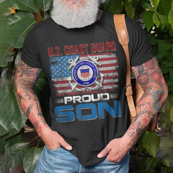 US Coast Guard Proud Son With American Flag T-Shirt Gifts for Old Men