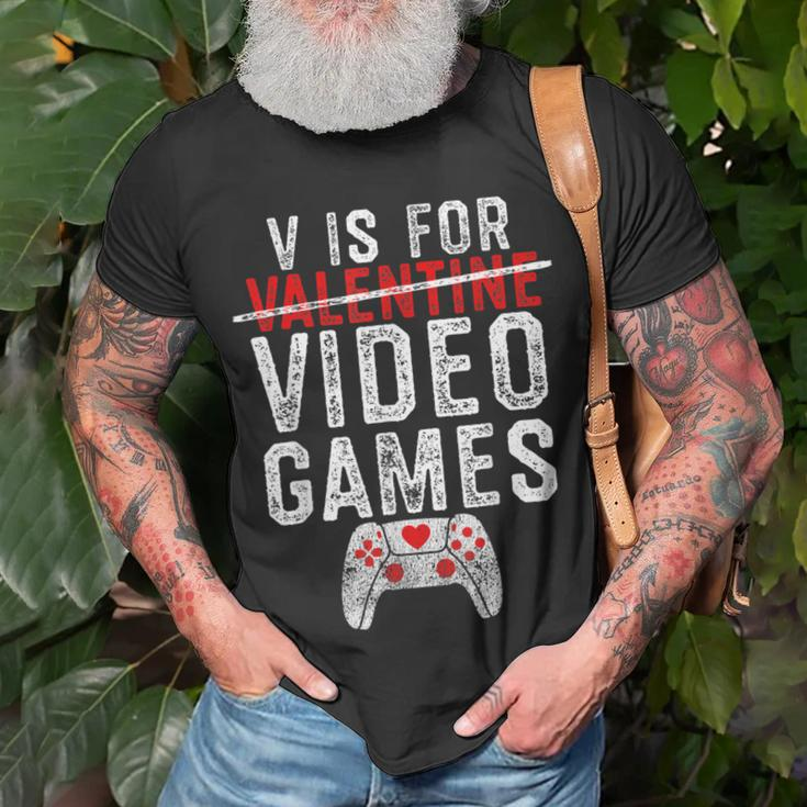 V Is For Video Games Valentines Day Gamer Men Boys T-Shirt Gifts for Old Men